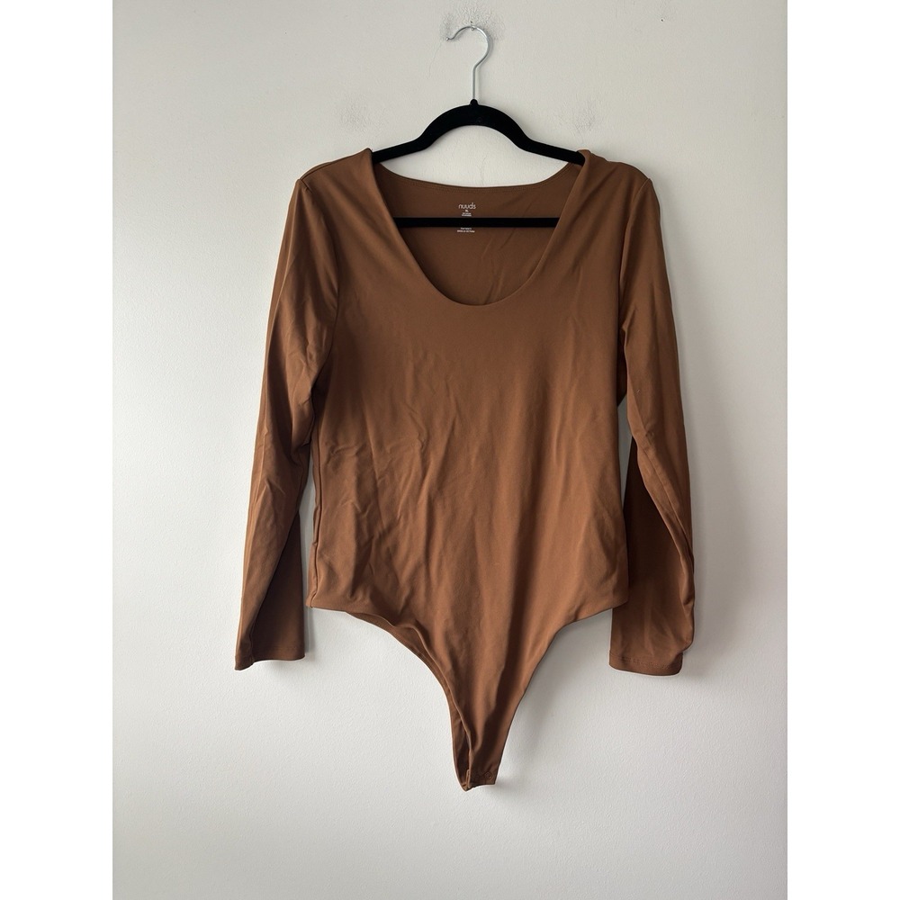 NUUDS Long Sleeve Scoop Neck Seamless Bodysuit In Chocolate Brown Size XL‎ - Picture 3 of 7